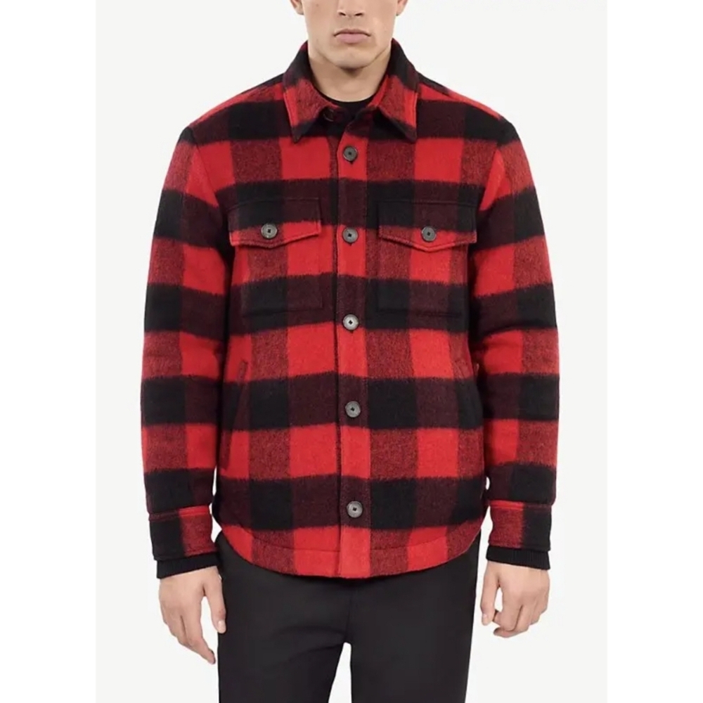 The Kooples Plaid Wool Blend Overshirt Style Jacket XLarge Red Black Plaid NWT